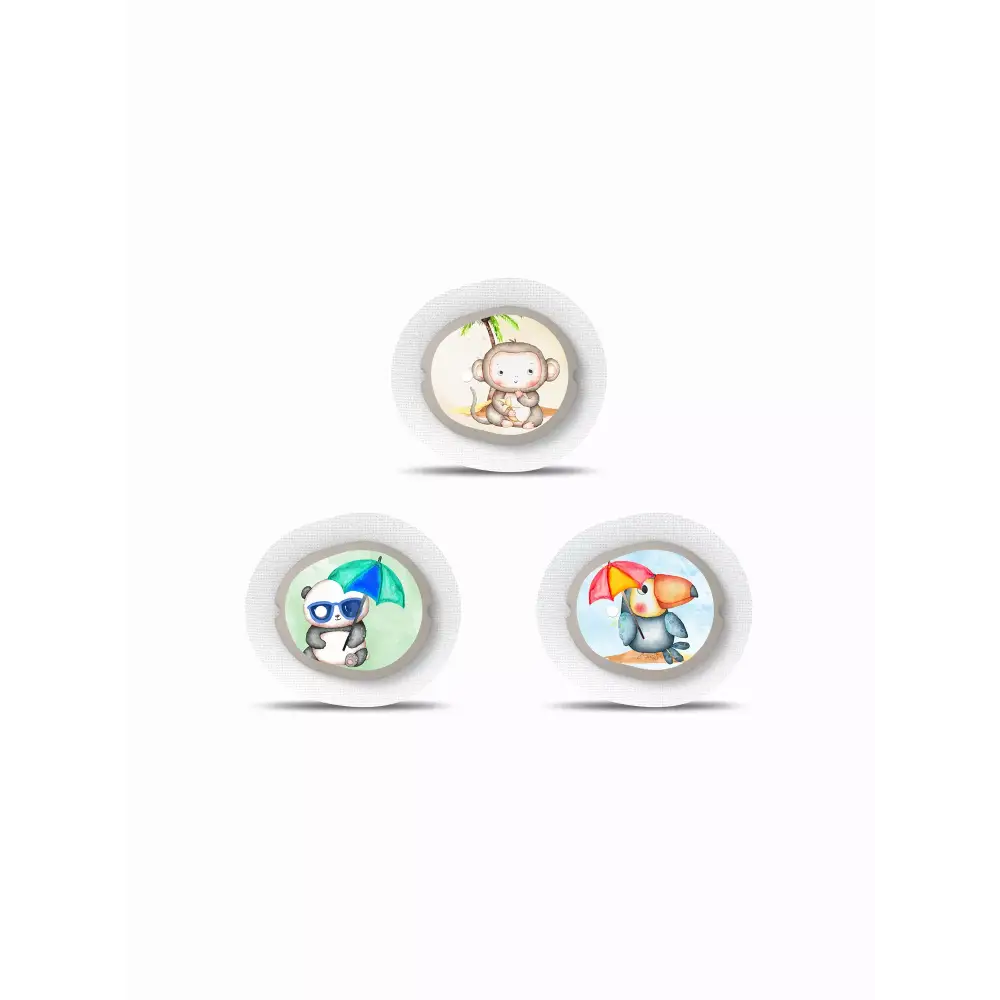 Dexcom G7 Stickers Summer Edition with vibrant beach and ocean motifs, featuring three unique designs.