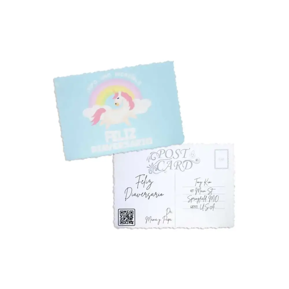 Empowering Diaversary Postcards with rainbow unicorn design.