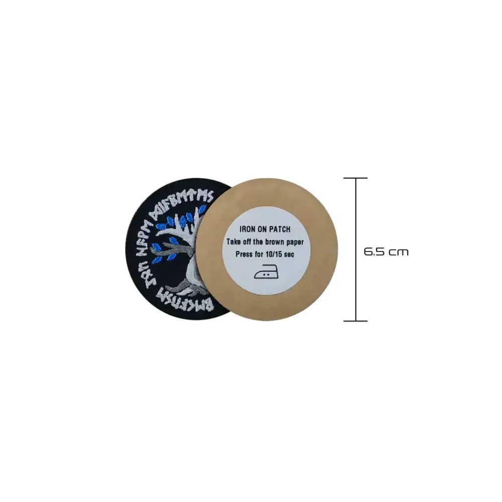 Viking-inspired embroidered diabetes awareness iron-on patch with Nordic runes, 6.5 cm diameter.