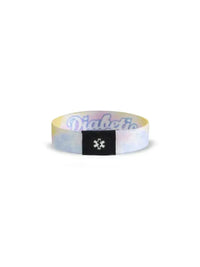 Reversible Type 1 Diabetes awareness wristband for children with vibrant summer patterns and "Diabetic" text.