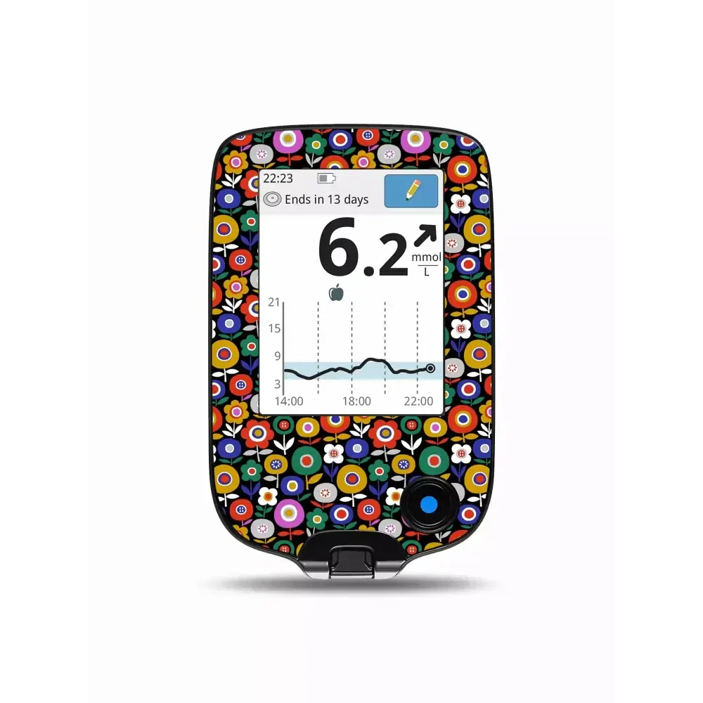 Freestyle Libre Reader with floral Spring edition sticker.