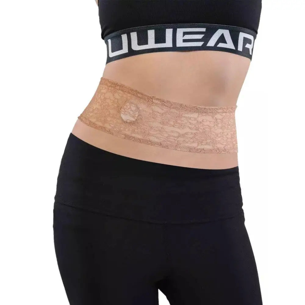 Waistband for blood glucose sensor in lace, Dia-WaistBand Spacy Lacy, holds insulin pump and sensor discreetly.