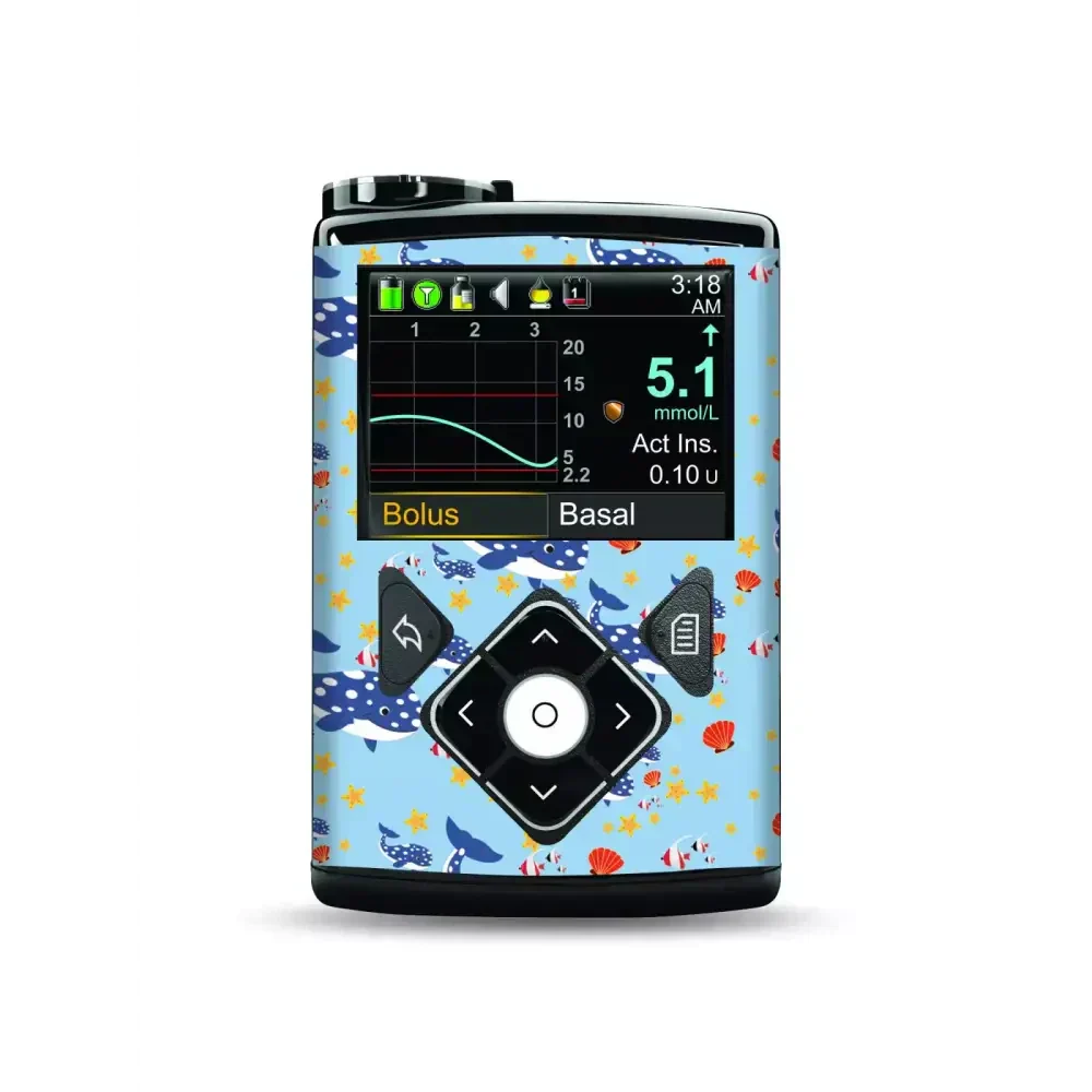 Medtronic MiniMed insulin pump with funny animals decorative blue sticker for 630G to 770G models