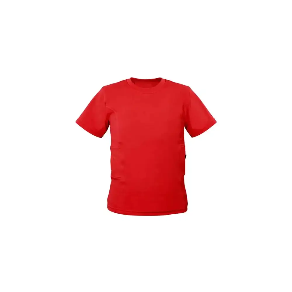 Red children's t-shirt with side pockets for insulin pumps, Dia-T Kids.