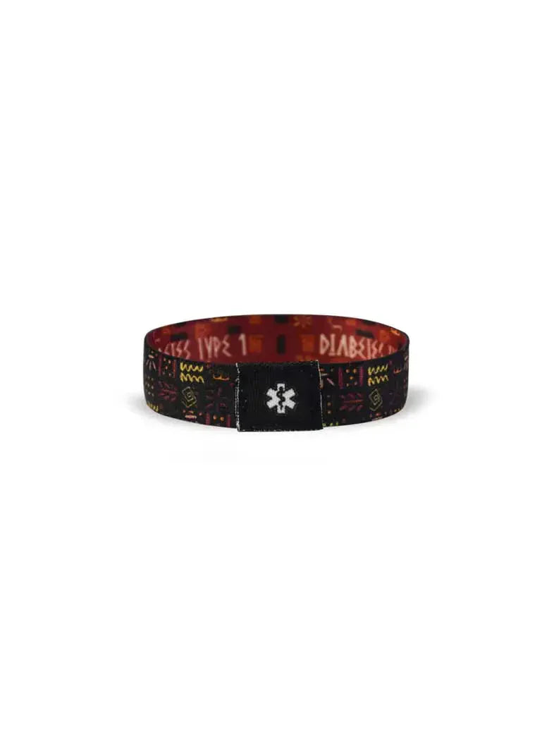 Reversible diabetes awareness wristband with stylish design and awareness messages.