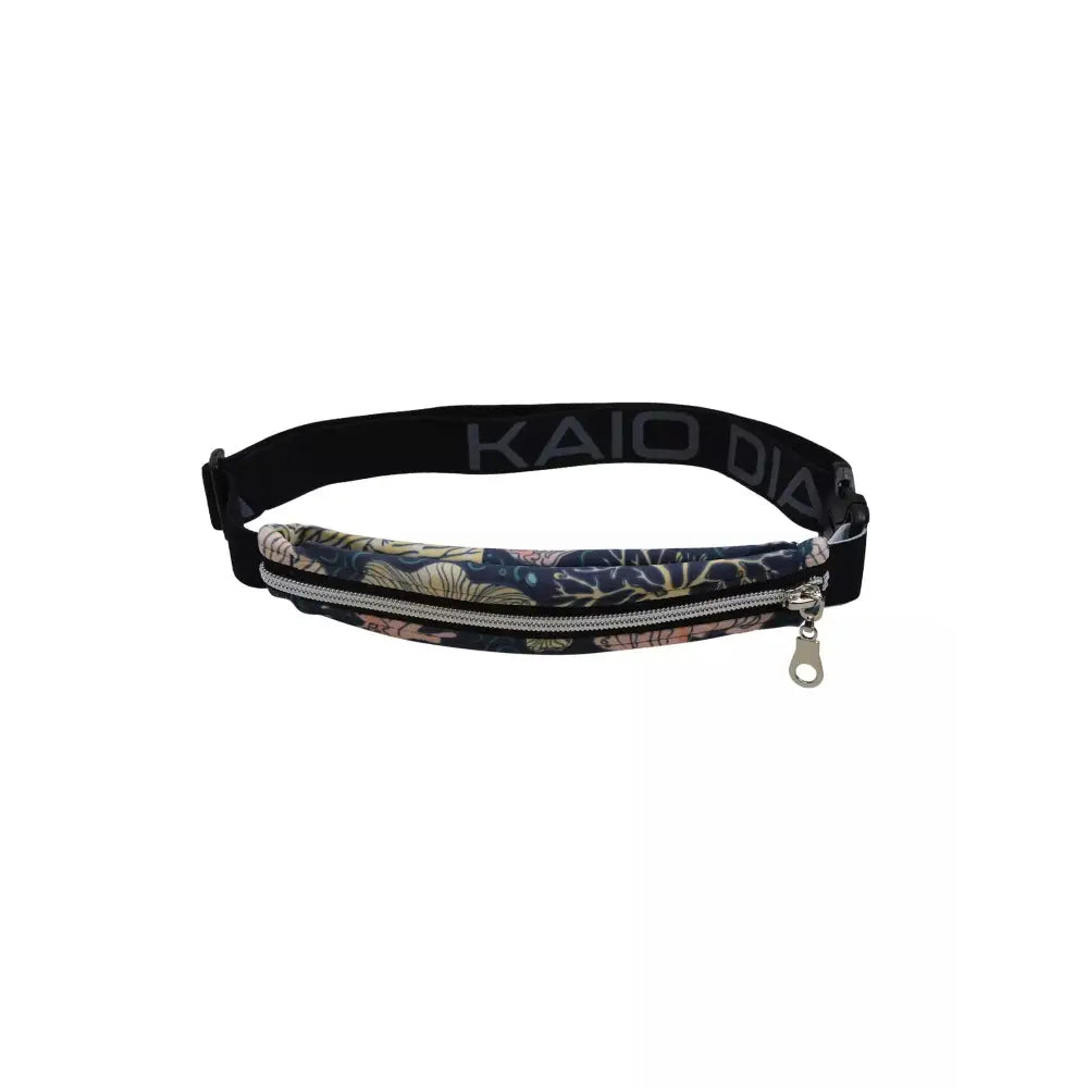 Insulin pump belt pouch in dark colors with adjustable strap, secure zipper, and reinforced tubing openings.