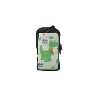 Vertical insulin pump case for children with a fun dinosaur print, designed to fit popular pumps and ensure temperature control, enhancing confidence in diabetes management.