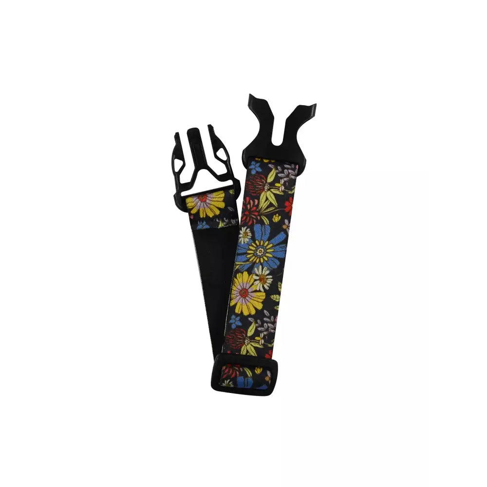 Dia-Arm Band for wearing insulin pump on arm, floral pattern, adjustable elastic band.