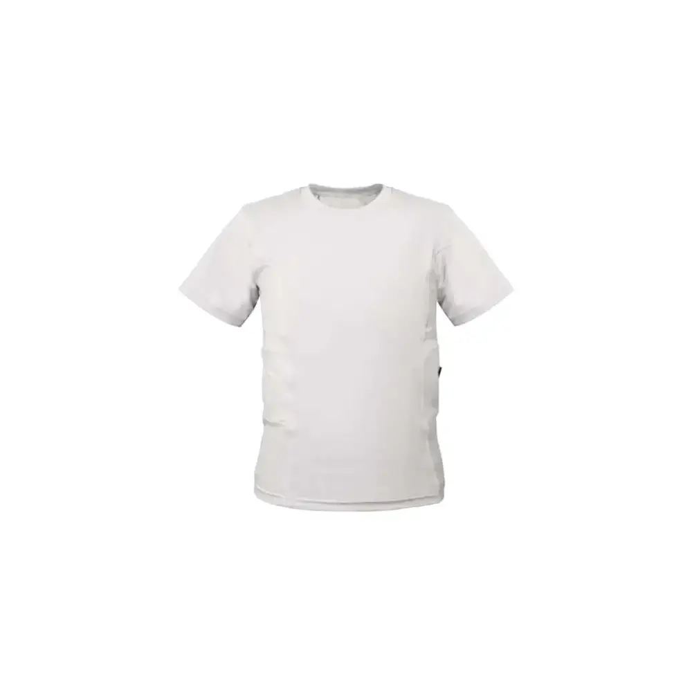 Insulin pump t-shirt for kids in white with side pockets and tubing holes.